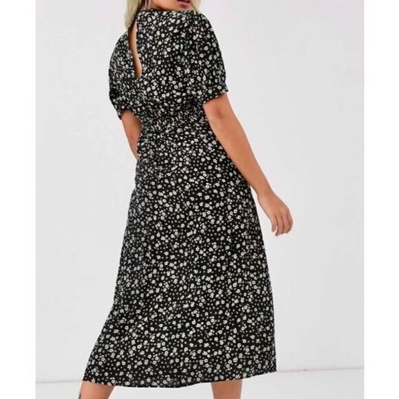 New Look Split Front Black & White Daisy Floral Midi Dress Women's Size 2 Petite - Picture 2 of 12